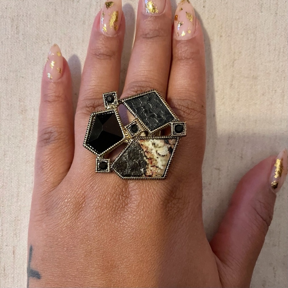 Gold and Black Mosaic Ring